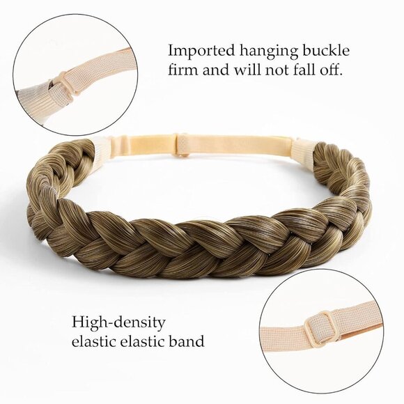 Braid Headband Synthetic Fiber Wide Elastic Hairpiece for Women Girls